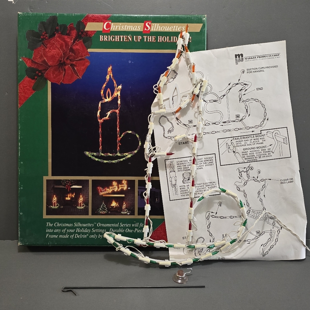 Christmas Candle Lightup Silhouette Sculpture 20 inch 1995 Boxed Tested Vintage,